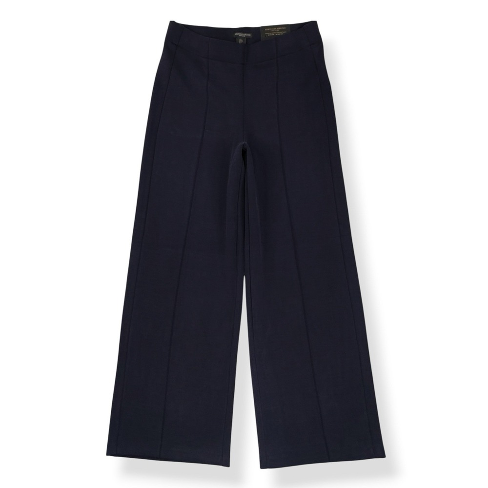 Christian Siriano Pants Women Large Blue High Rise Wide-Leg Stretch Pull On NWT